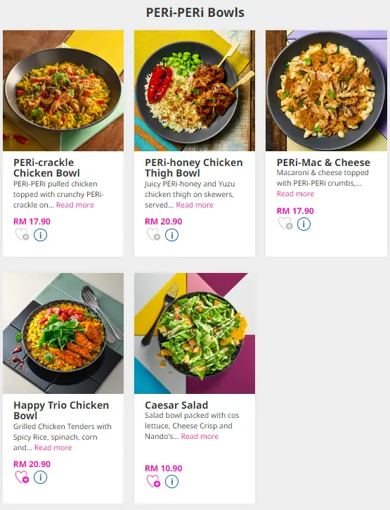 PERI-PERI Bowls Nando's Menu Items