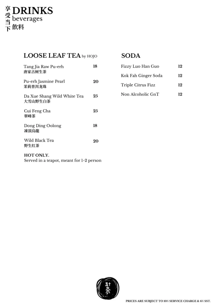 Menu Drinks Fifty Tales