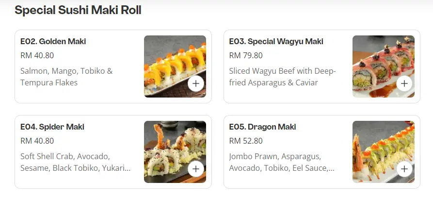 Menu Sushi Maki Roll Dozo