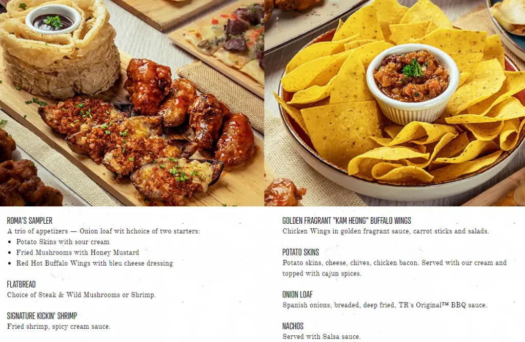 Tony Roma's Starters Menu