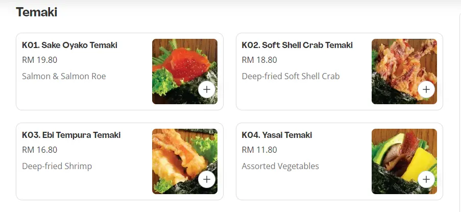 Menu Temaki Dozo Malaysia