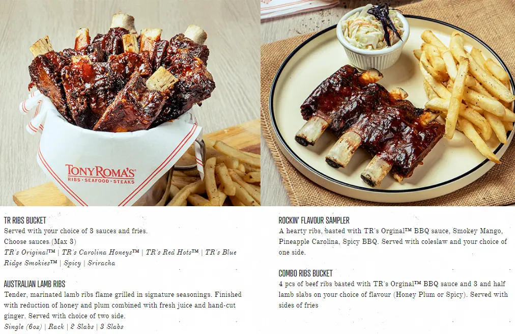 Menu prices Menu Tony Roma's Triblicious Box 