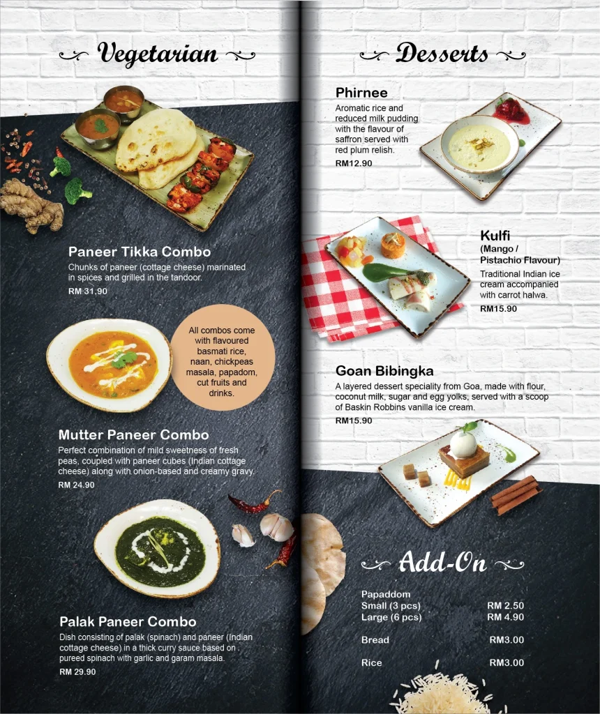 Menu Dessert Khan's Indian Cuisine Prices