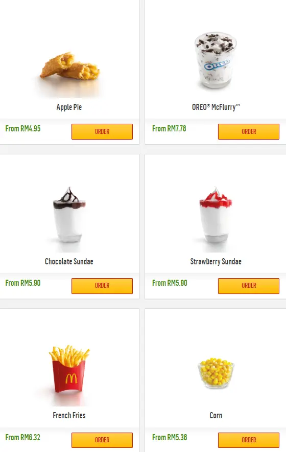 Malaysia Menu McDonald’s Desserts & Sides Prices