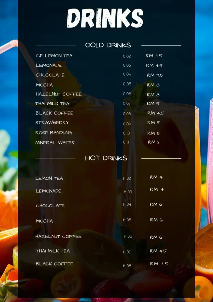 Malaysia Menu Big Food Kitchen Drinks Prices