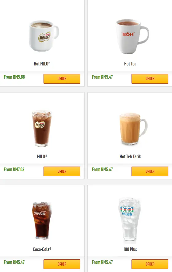 Malaysia Prices McDonald’s Drinks Menu