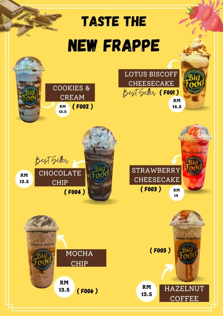 Frappe Menu Big Food Kitchen Prices