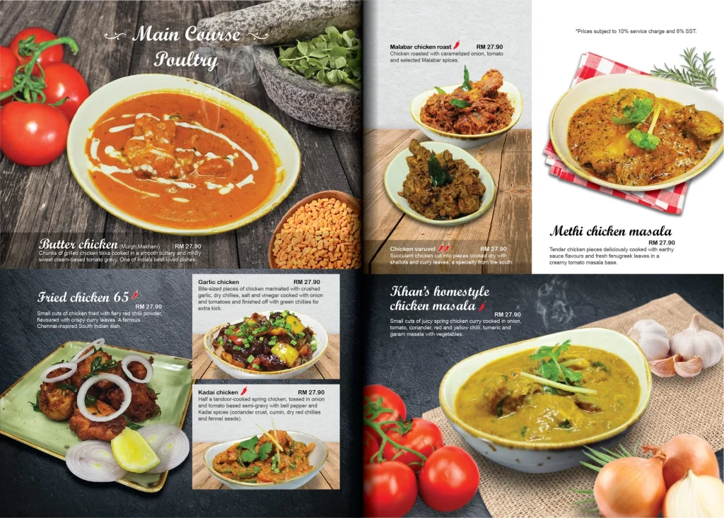 Khan's Indian Cuisine Main Menu Prices