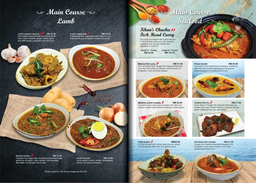 Menu Mains Khan's Indian Cuisine Items
