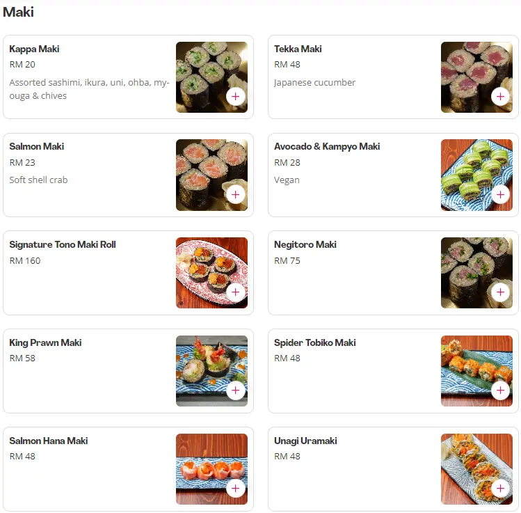  Tono Izakaya Maki Menu