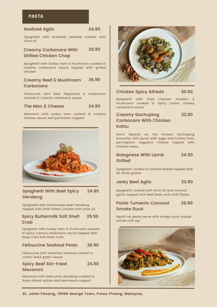 Pasta Prices Menu Don Western & Grill Cafe