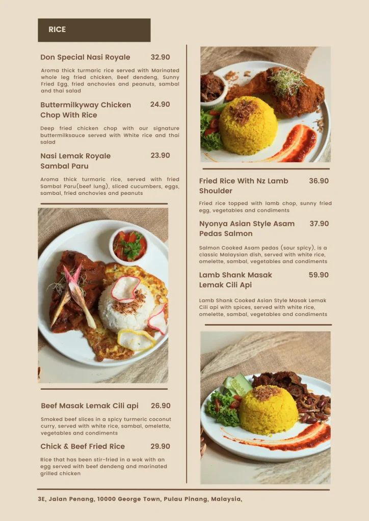 Menu Rice Prices Don Western & Grill Cafe