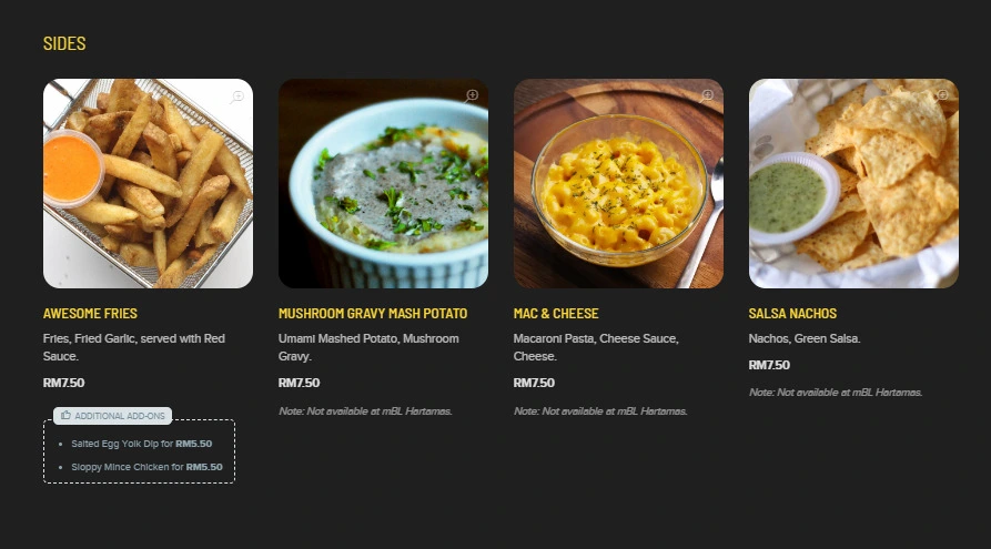 Malaysia MyBurgerLab Menu Sides Prices