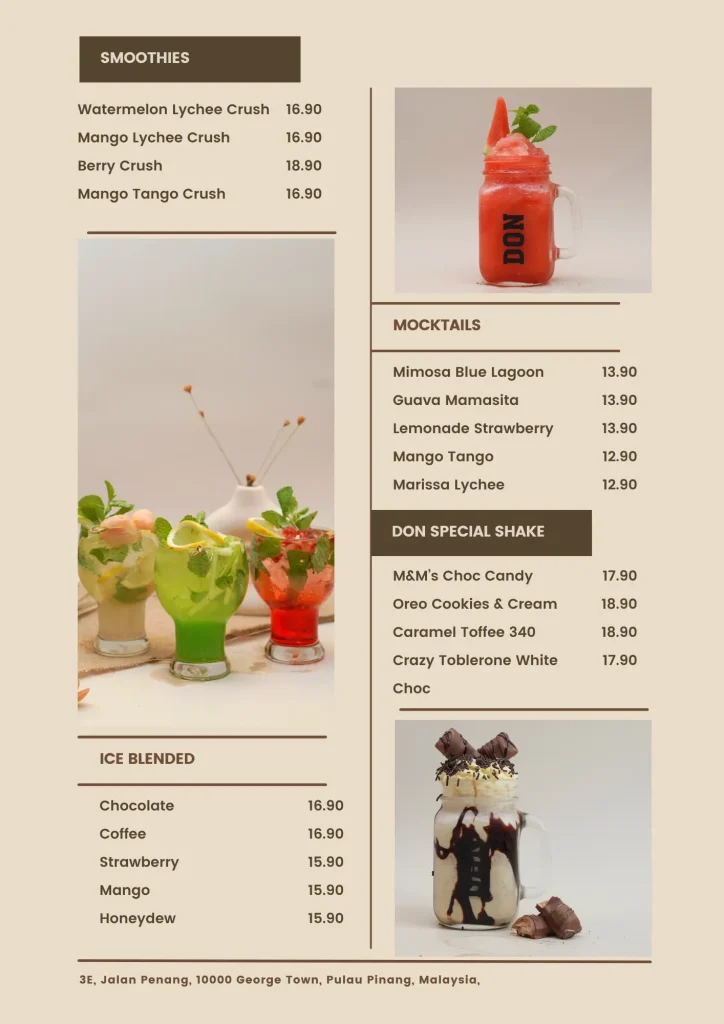 Smoothies Prices Don Western & Grill Cafe Menu