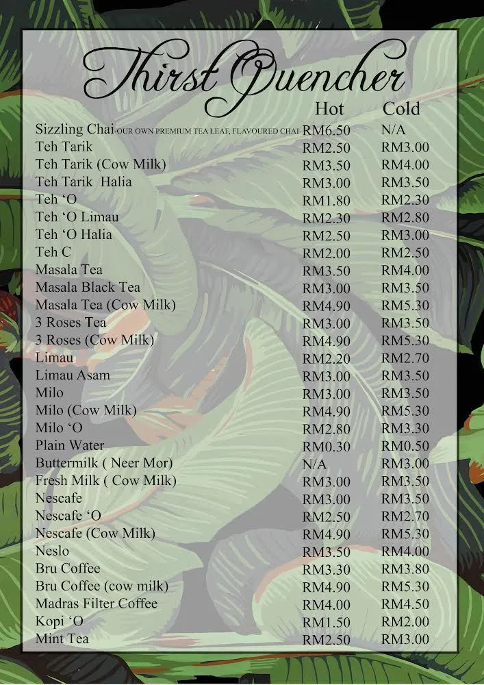 Menu Urban Masala Malaysia Tea Prices