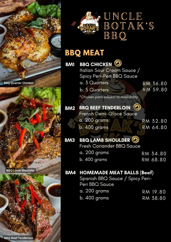 Menu Uncle Botak BBQ Meatb Prices