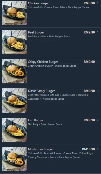 Soru Station Burger Menu