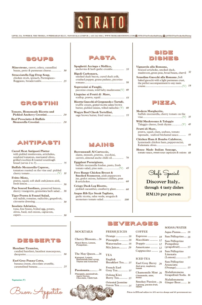 Strato Food Menu Prices