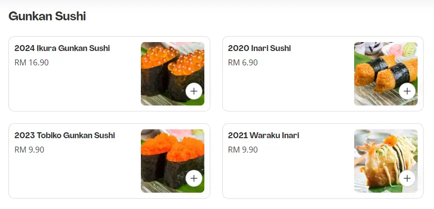 Warakuya Menu Gunkan Sushi