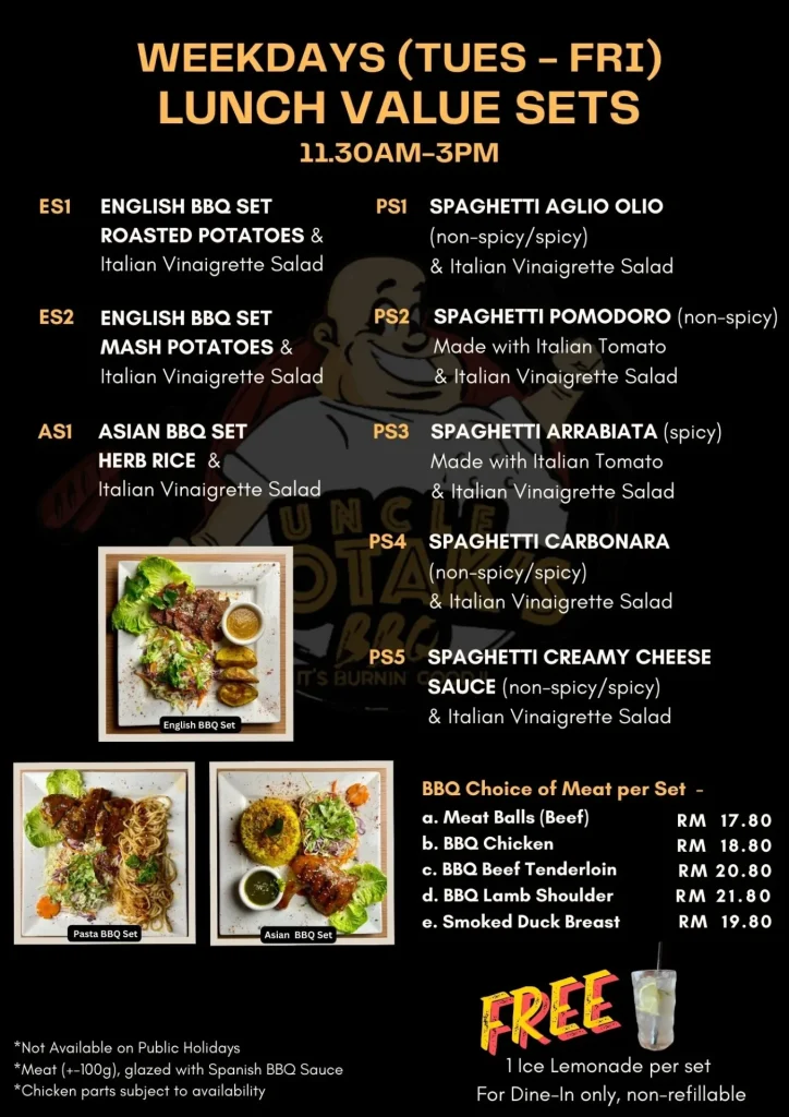 Uncle Botak BBQ Malaysia Menu Lunch Sets