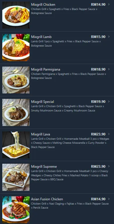 Prices Menu Mixgrill Items Soru Station