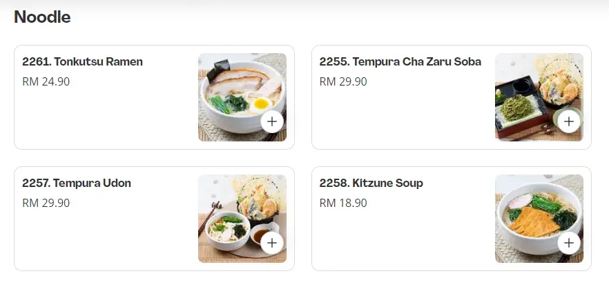 Malaysia Menu Warakuya Noodles Prices