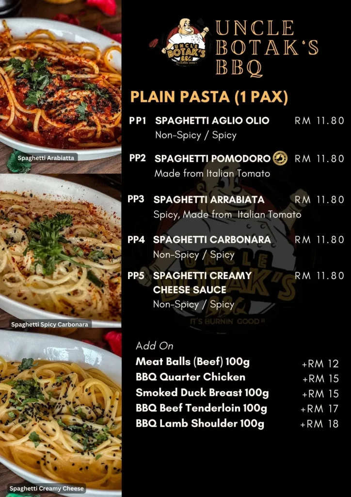 Menu Pasta Uncle Botak BBQ Malaysia