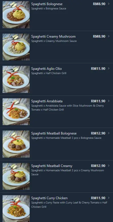 Soru Station Menu Pasta