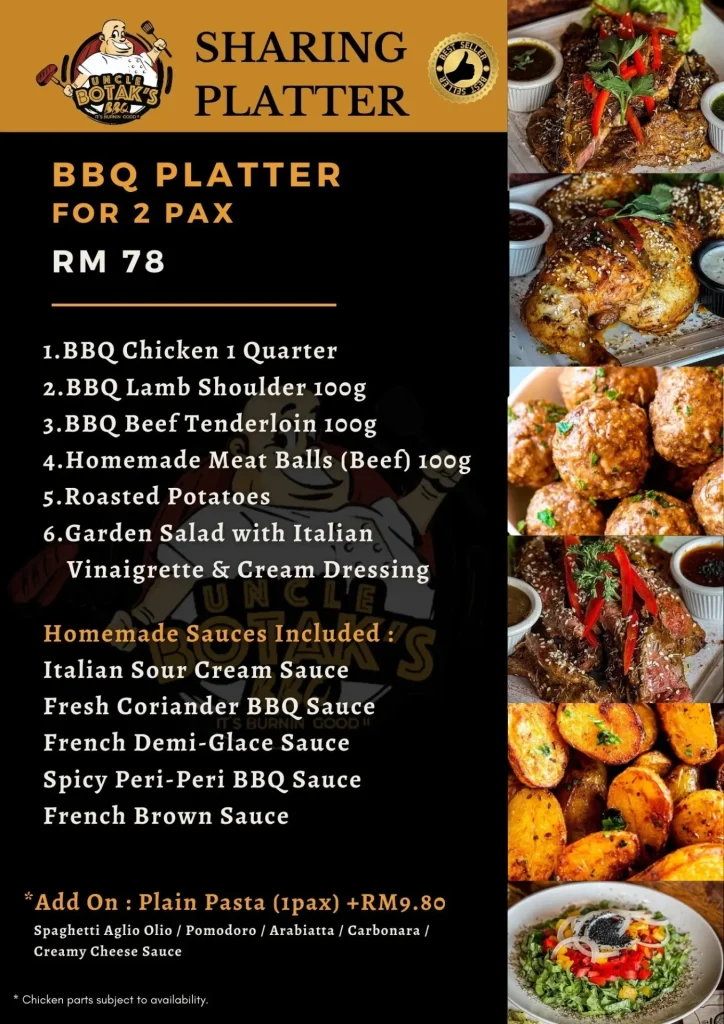 Menu Platter Prices Uncle Botak BBQ Malaysia