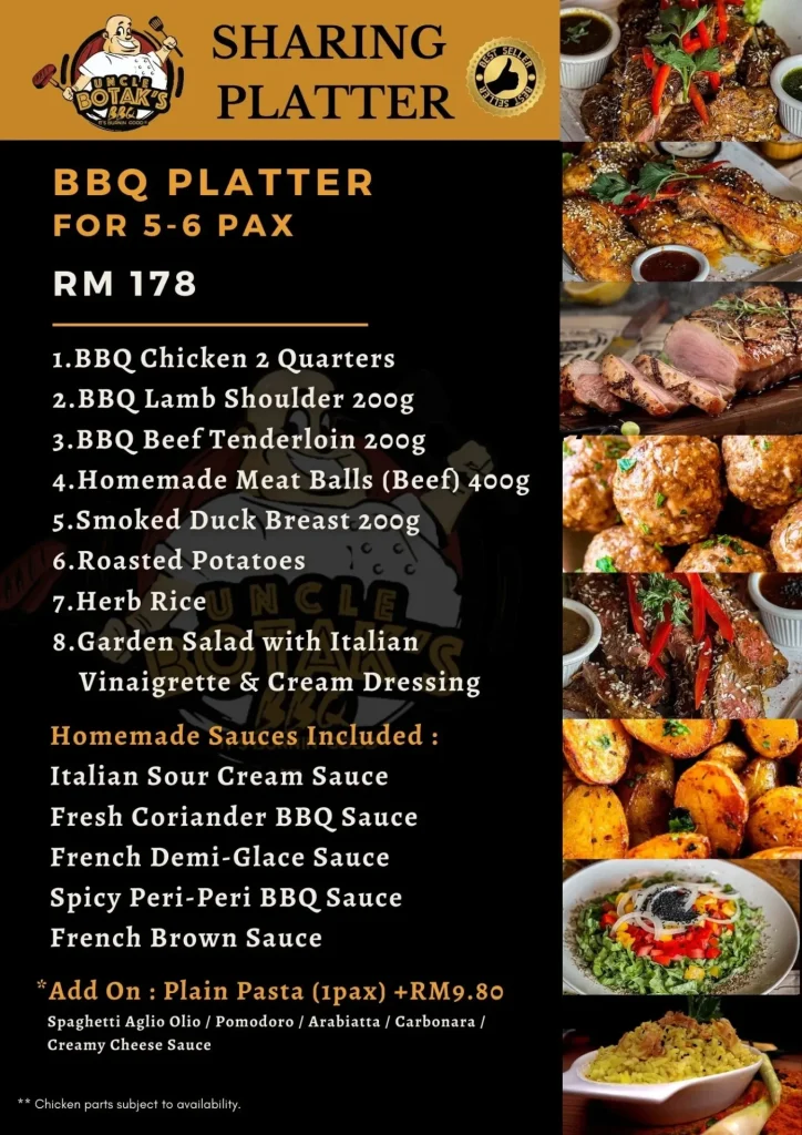 BBQ Platter Menu Prices Uncle Botak BBQ