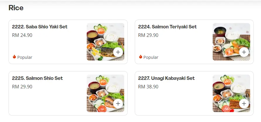 Warakuya Malaysia Menu Rice Prices