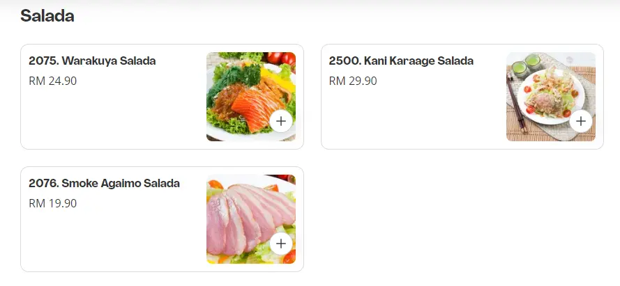 Salada Menu Items Warakuya Prices