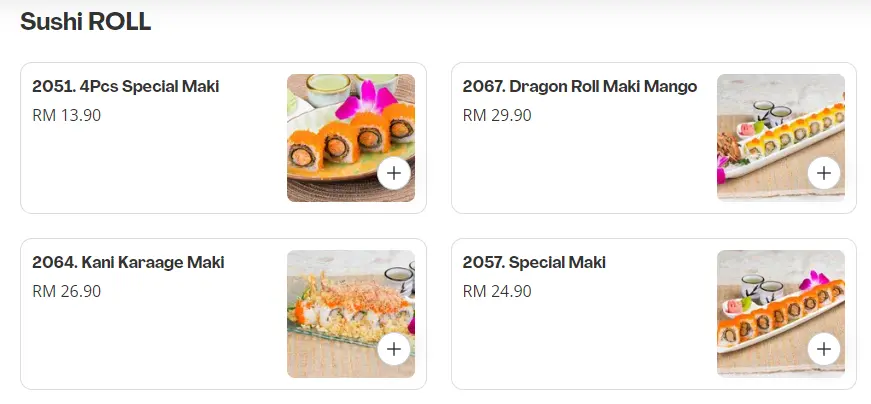 Menu Warakuya Sushi Roll