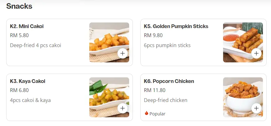 Menu Snacks Prices Bean Jr